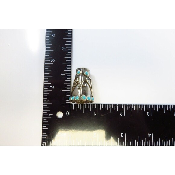 Vintage Sterling Silver Sewing Thimble Sz 11 Turquoise Accented Eagle 3 JMA - Picture 7 of 7